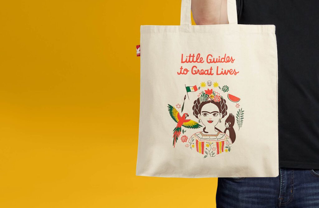 Tote bag with writing and image printed on it